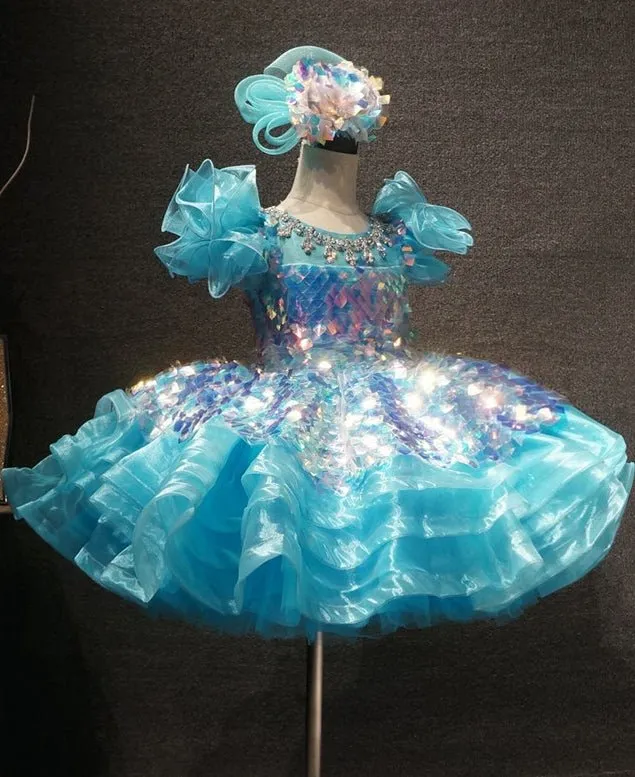 Glitz Beaded Bodice Baby Girl Pageant Dress with Hair bow