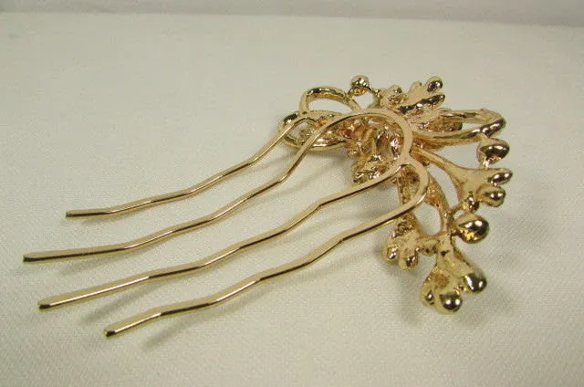 Gold & Silver Metal Head Pin Big Flower Rhinestones  Hair
