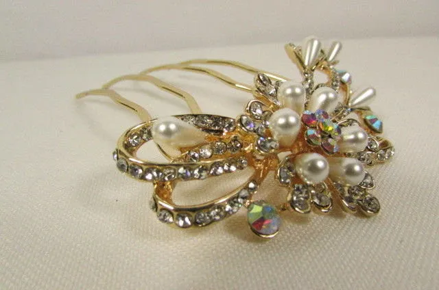 Gold & Silver Metal Head Pin Big Flower Rhinestones  Hair