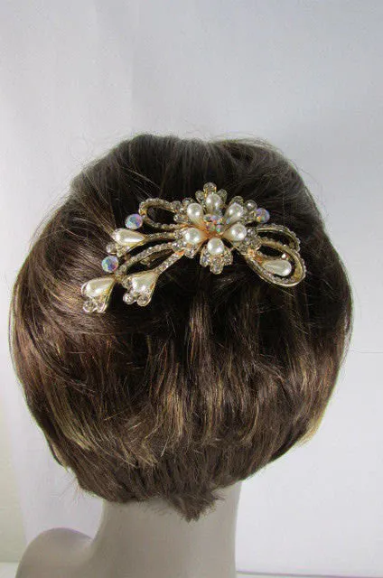 Gold & Silver Metal Head Pin Big Flower Rhinestones  Hair