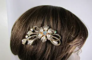 Gold & Silver Metal Head Pin Big Flower Rhinestones  Hair