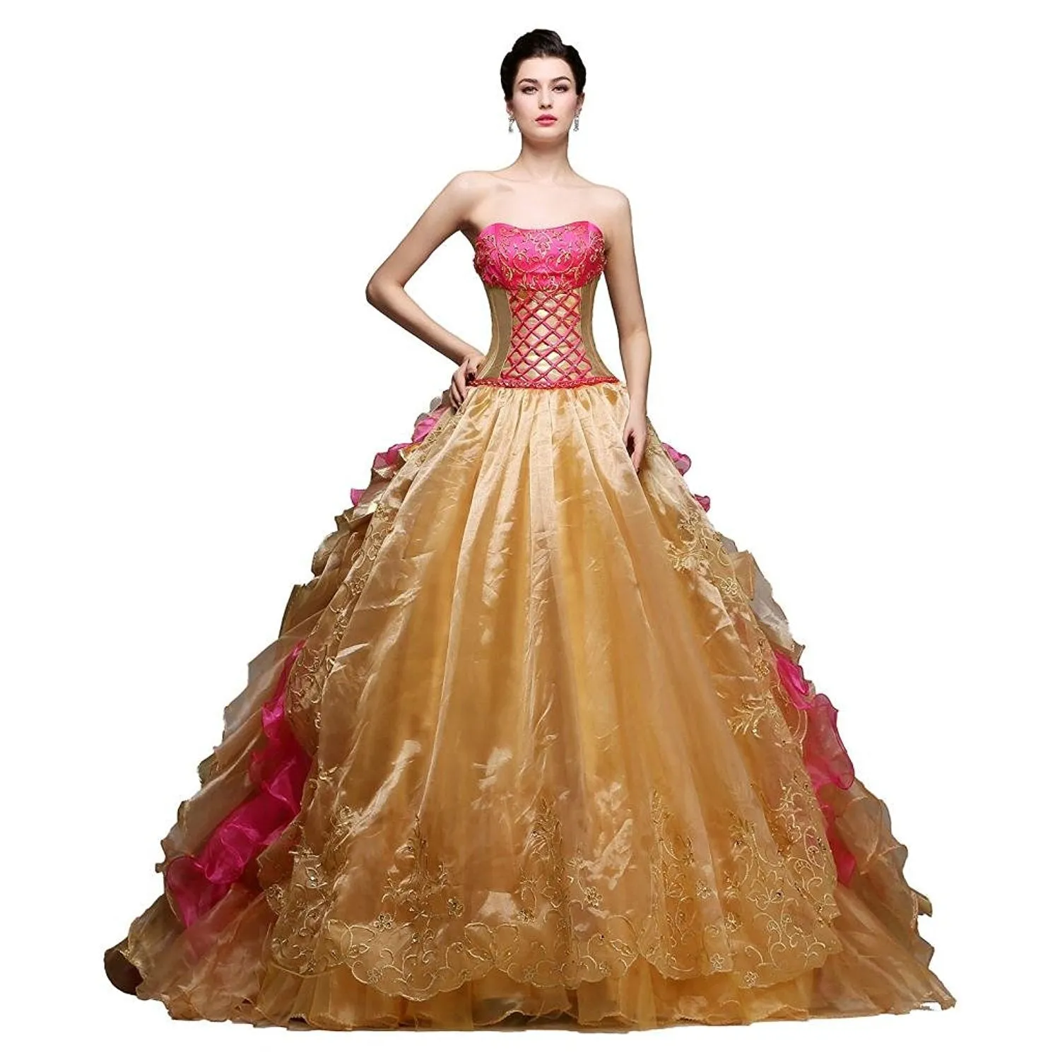 Gold Ball Gown Pageant Quinceanera Dress