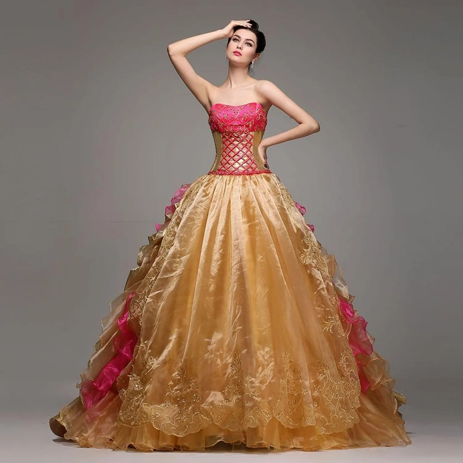 Gold Ball Gown Pageant Quinceanera Dress