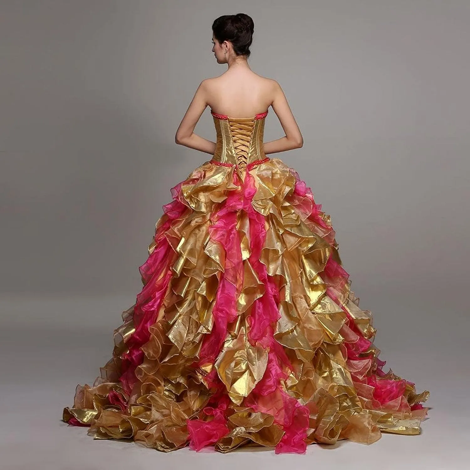 Gold Ball Gown Pageant Quinceanera Dress
