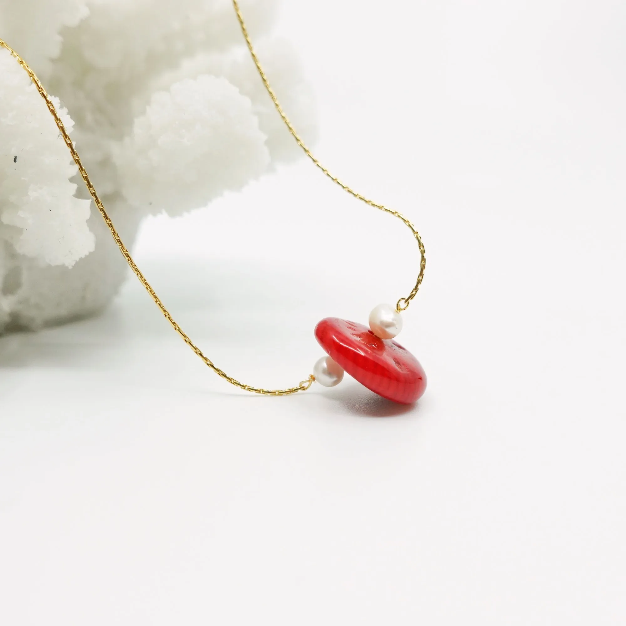 Gold Filled Red Coral Anklet