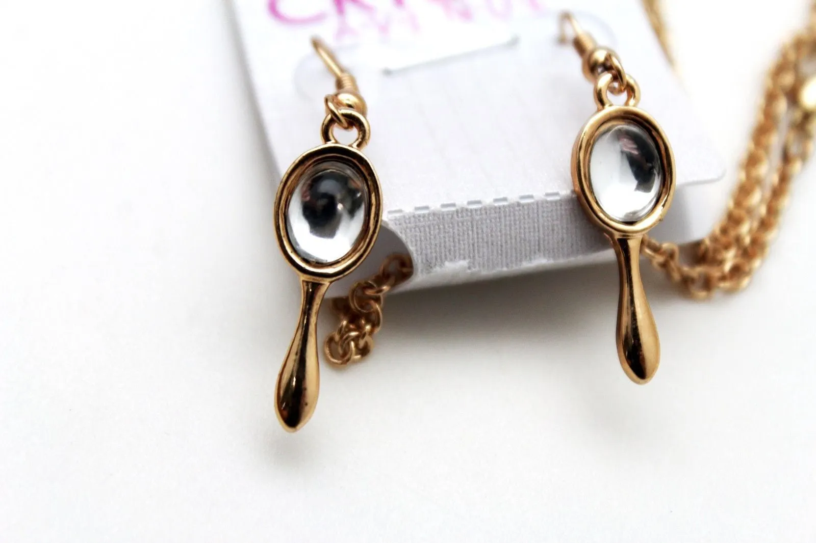 Gold Metal Chains Silver Rhinestones Bead Hair Dresser Beauty Pendant Necklace