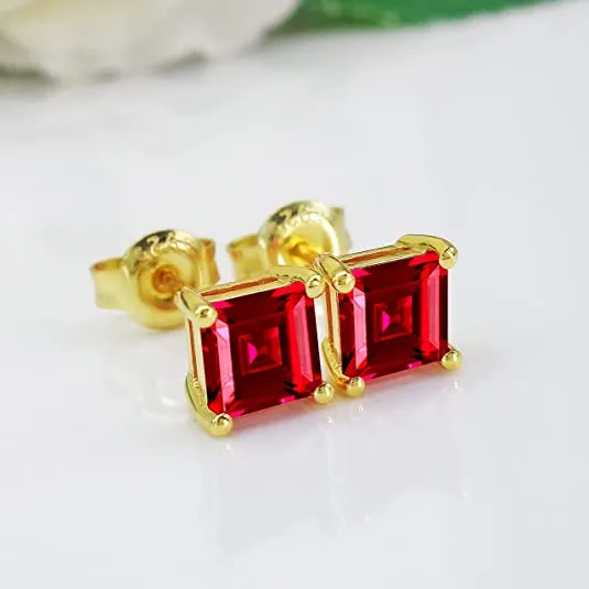 Gold Plated Ruby Red Stud Earrings