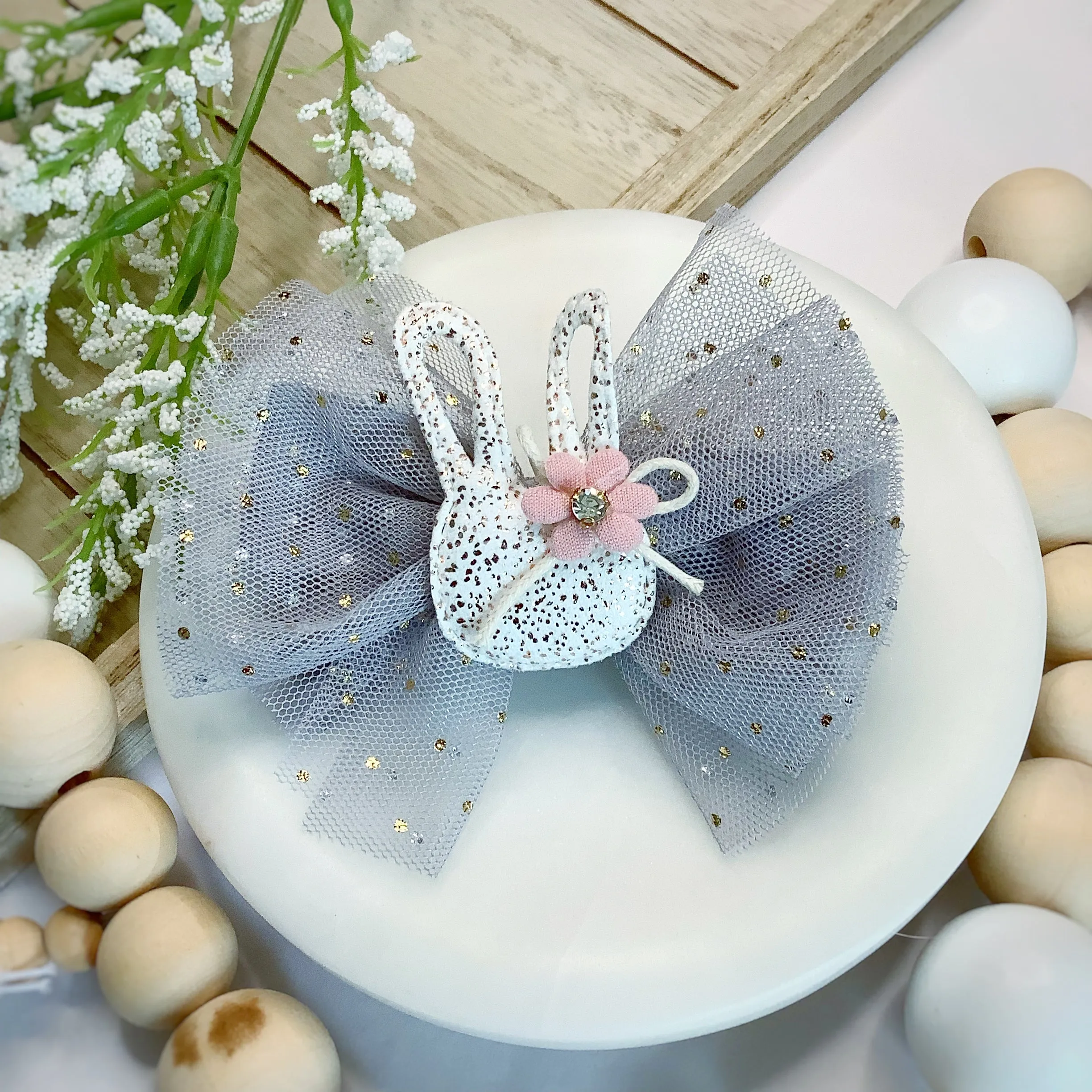 Gold Sparkle Bunny Ballet Bow