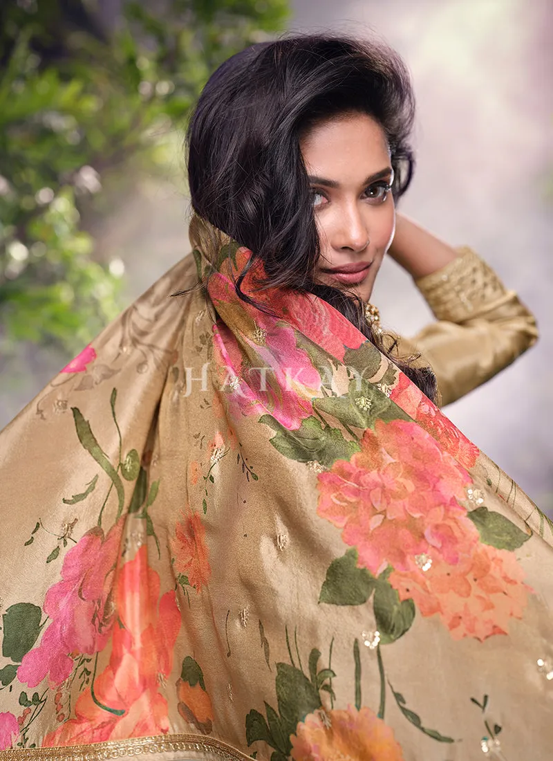Golden Multicolored Wedding Sharara Suit