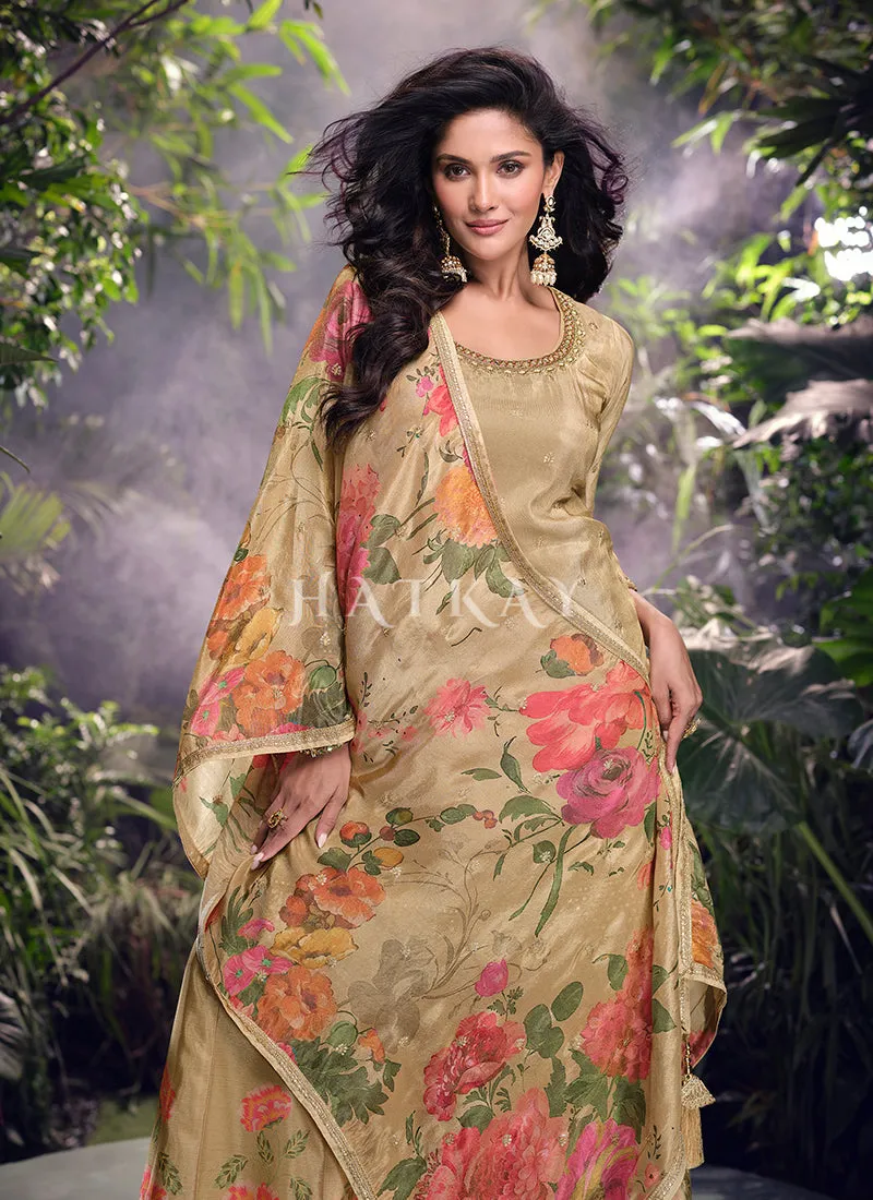 Golden Multicolored Wedding Sharara Suit