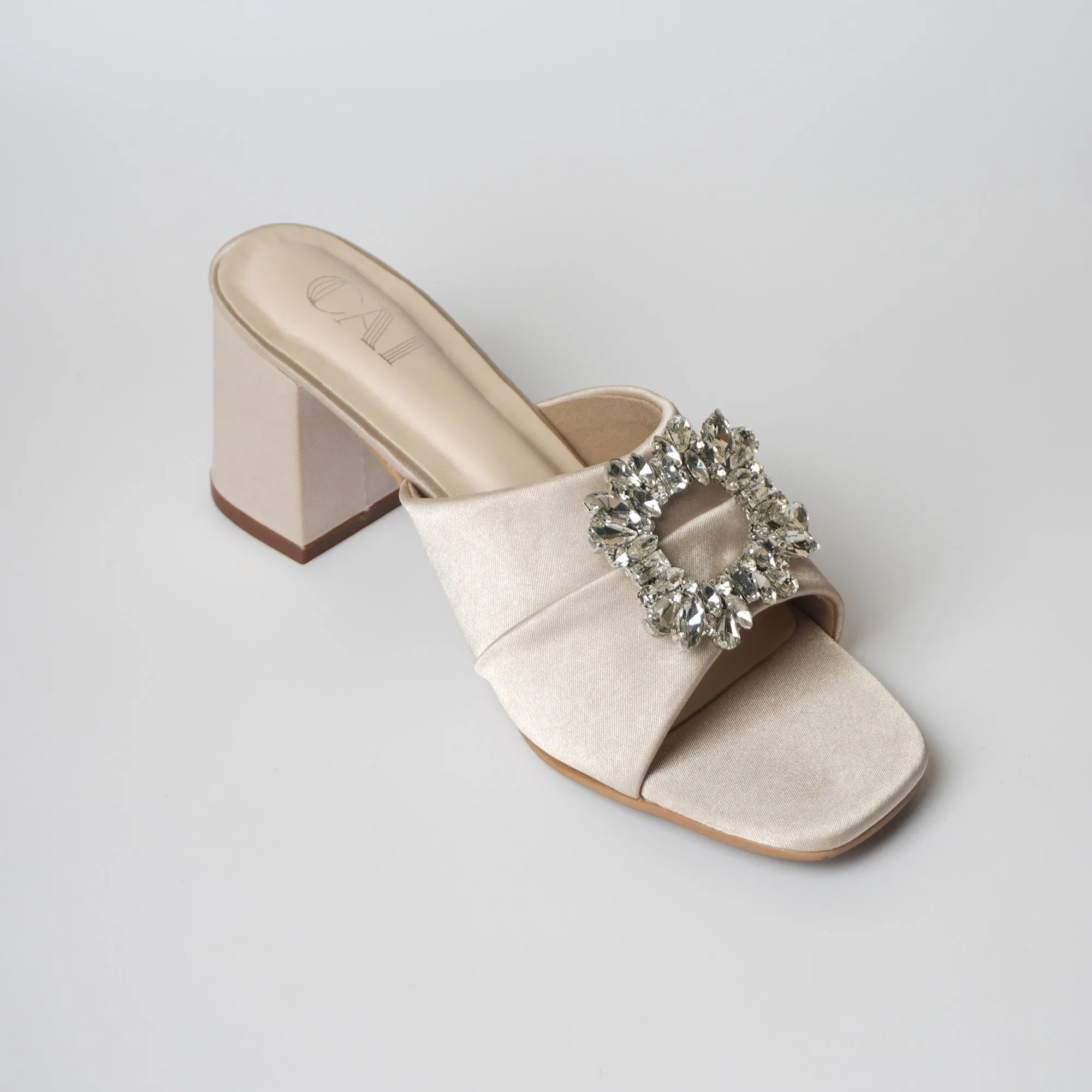 Golden Satin Buckled Heel