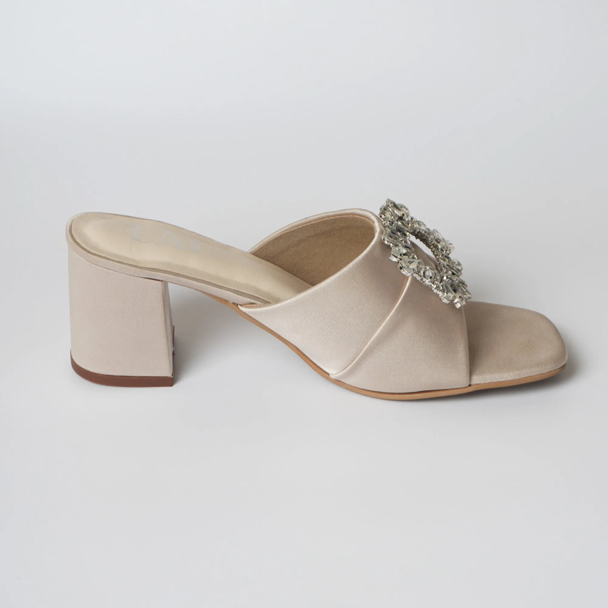 Golden Satin Buckled Heel
