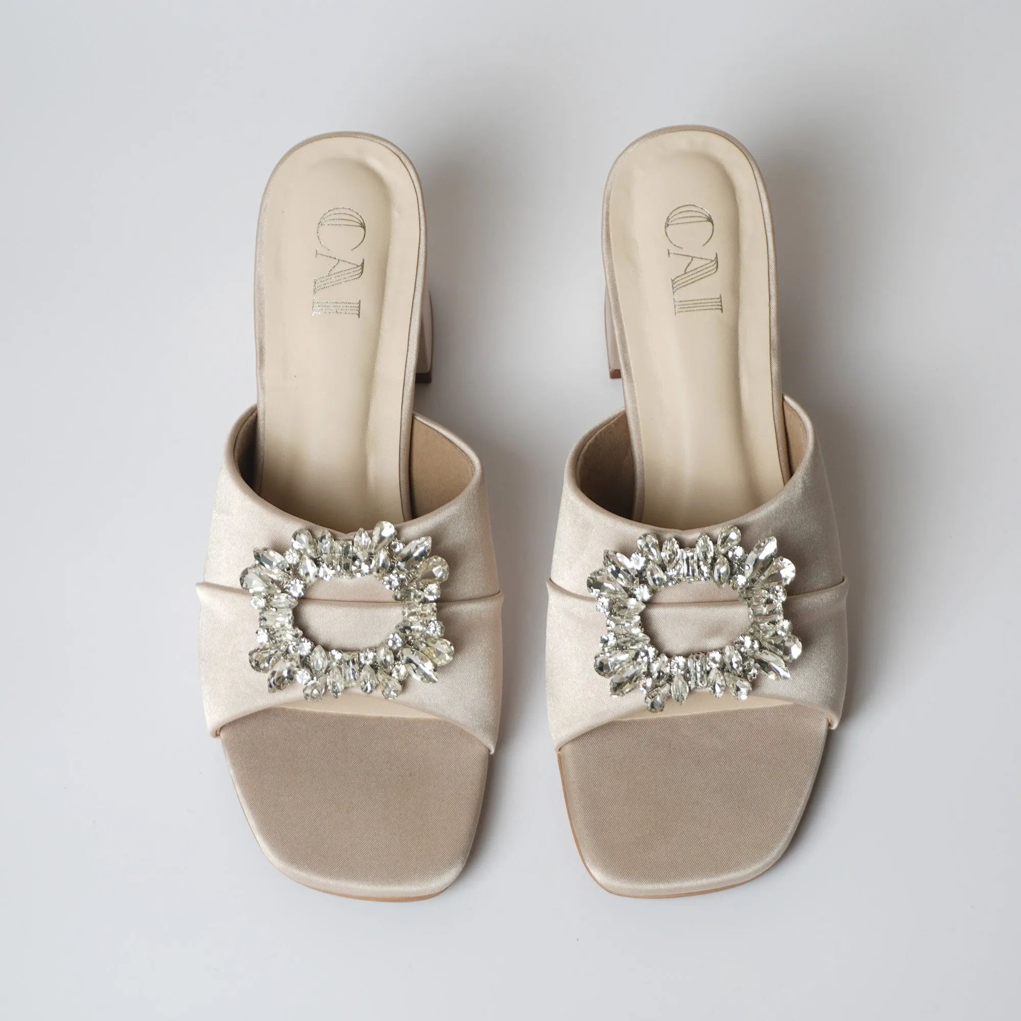 Golden Satin Buckled Heel