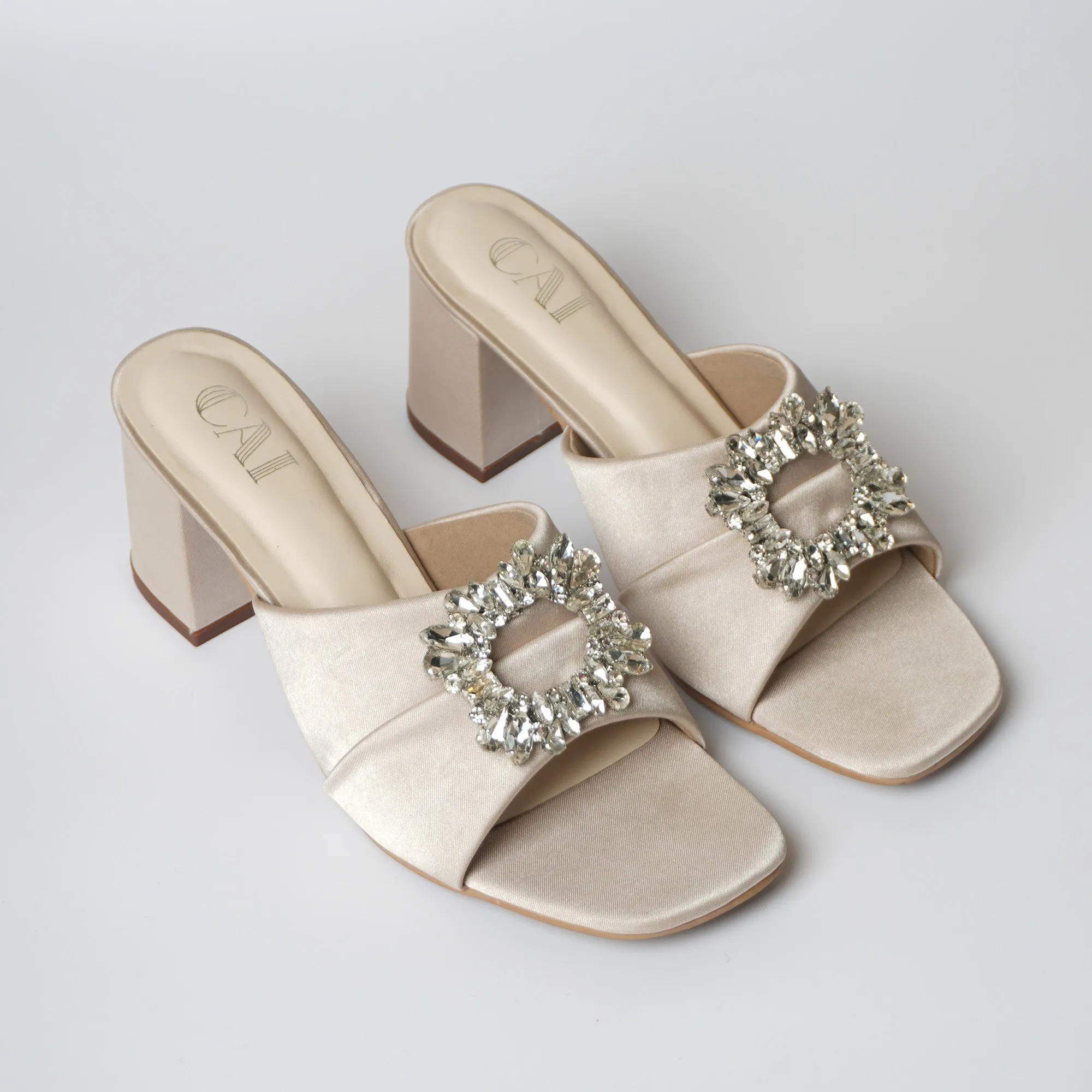 Golden Satin Buckled Heel