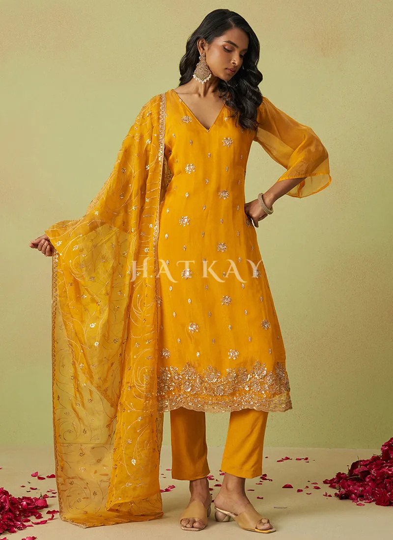 Golden Yellow Embroidery Salwar Suit