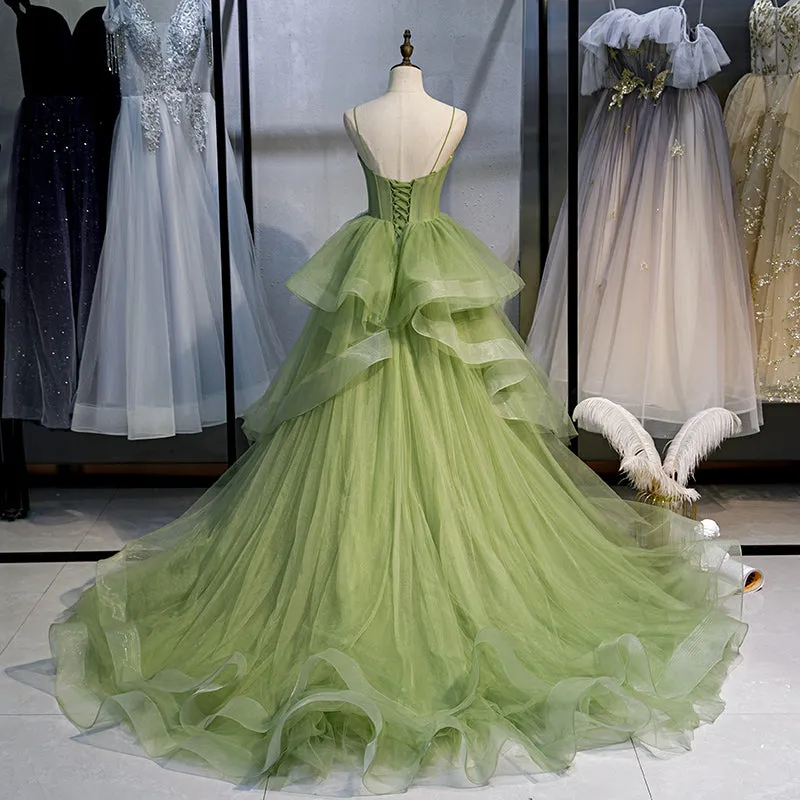 Gorgeous Light Green Sweetheart Tulle Formal Dress, Sweet 16 Gown Quinceanera Dress
