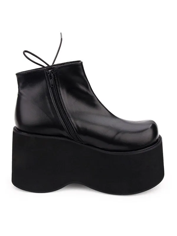 Gothic Lolita Pumps Flatform Black Lace Up PU Leather Lolita Shoes