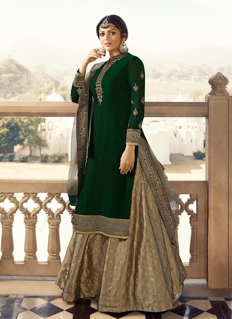 Green And Golden Embroidered Lehenga Kurti Set