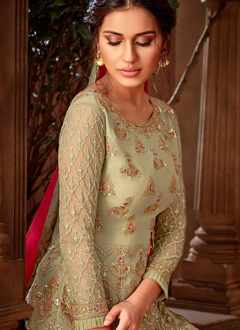 Green And Pink Pakistani Gharara Suit