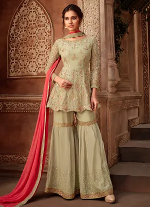 Green And Pink Pakistani Gharara Suit