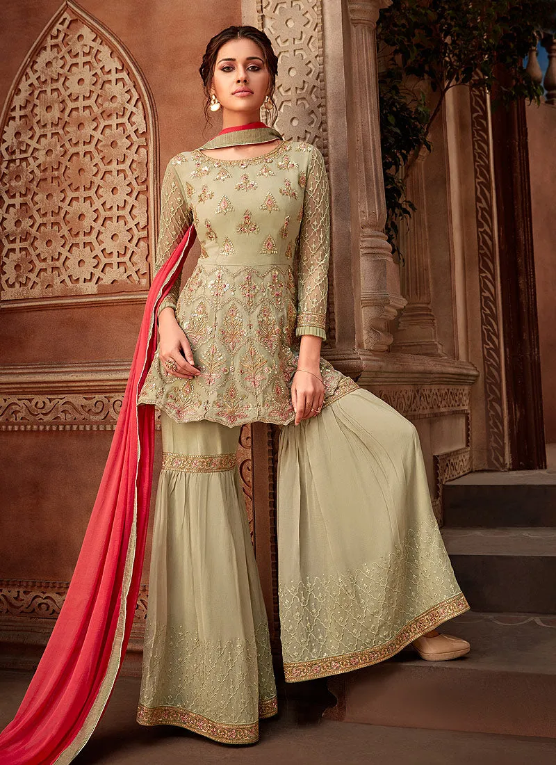 Green And Pink Pakistani Gharara Suit