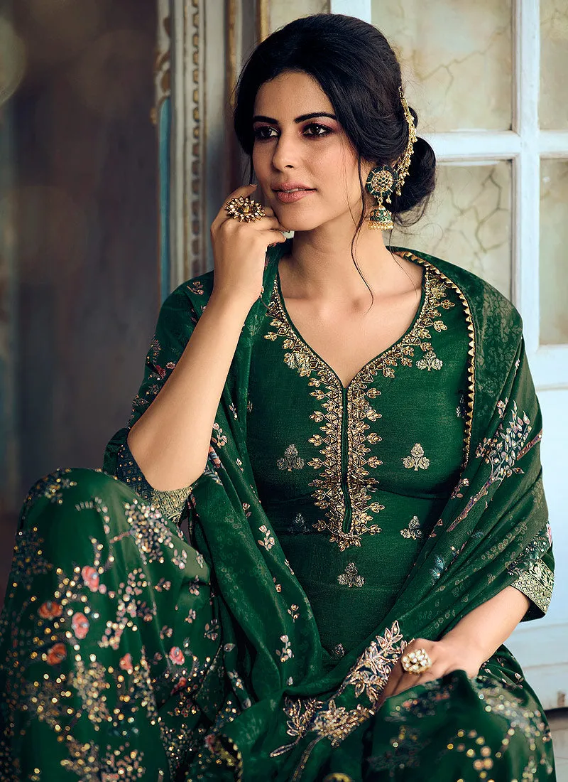 Green Embroidered Foil Printed Gharara Suit