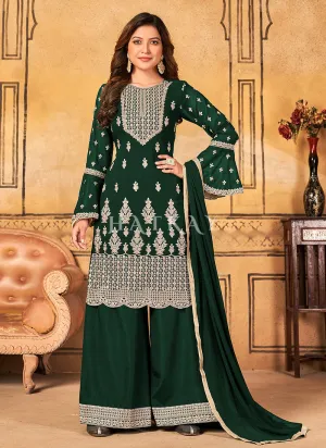 Green Georgette Embroidery Traditional Palazzo Suit