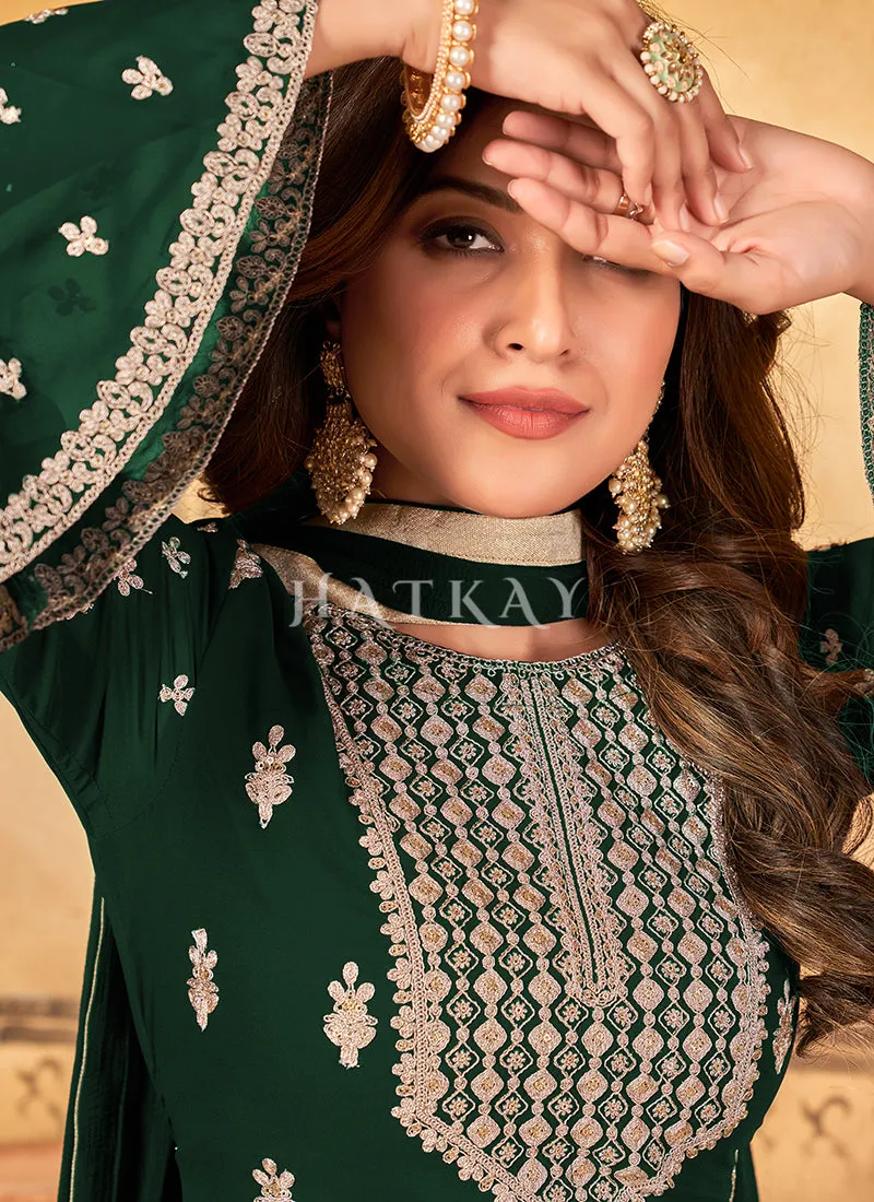 Green Georgette Embroidery Traditional Palazzo Suit