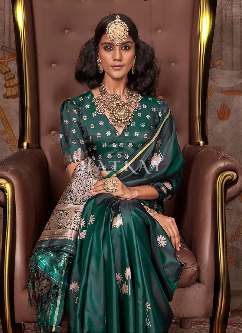 Green Golden Handloom Silk Saree