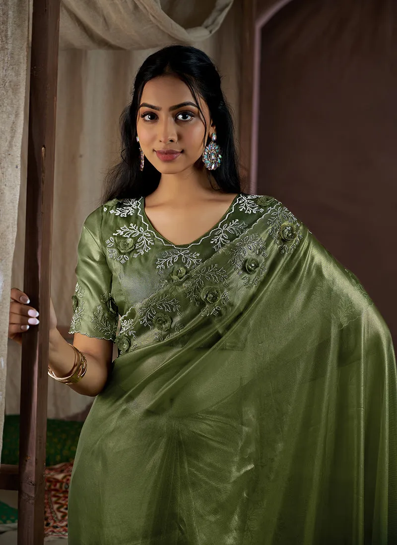 Green Handwork Silk Wedding Saree