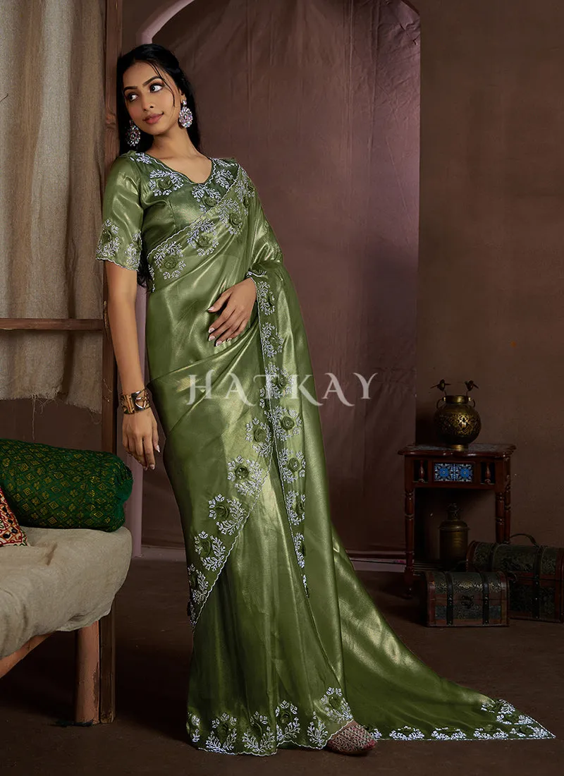 Green Handwork Silk Wedding Saree