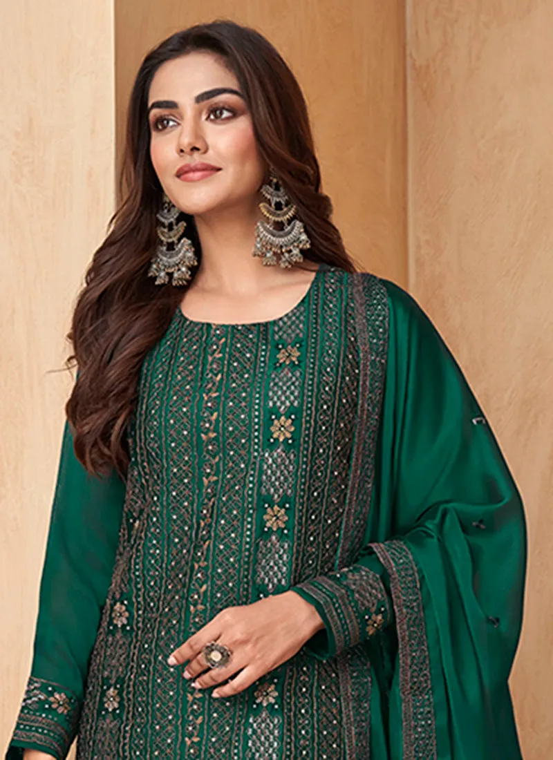 Green Sequence Embroidery Pant Style Suit