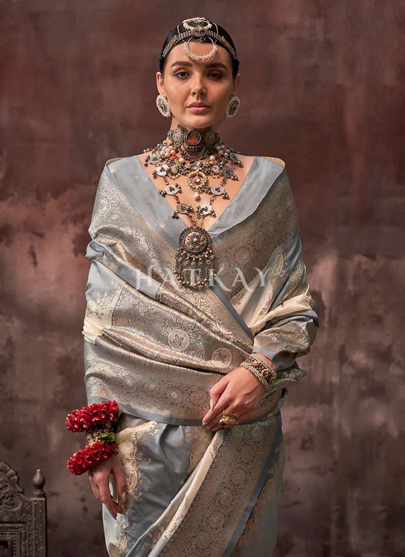 Grey Golden Silk Saree