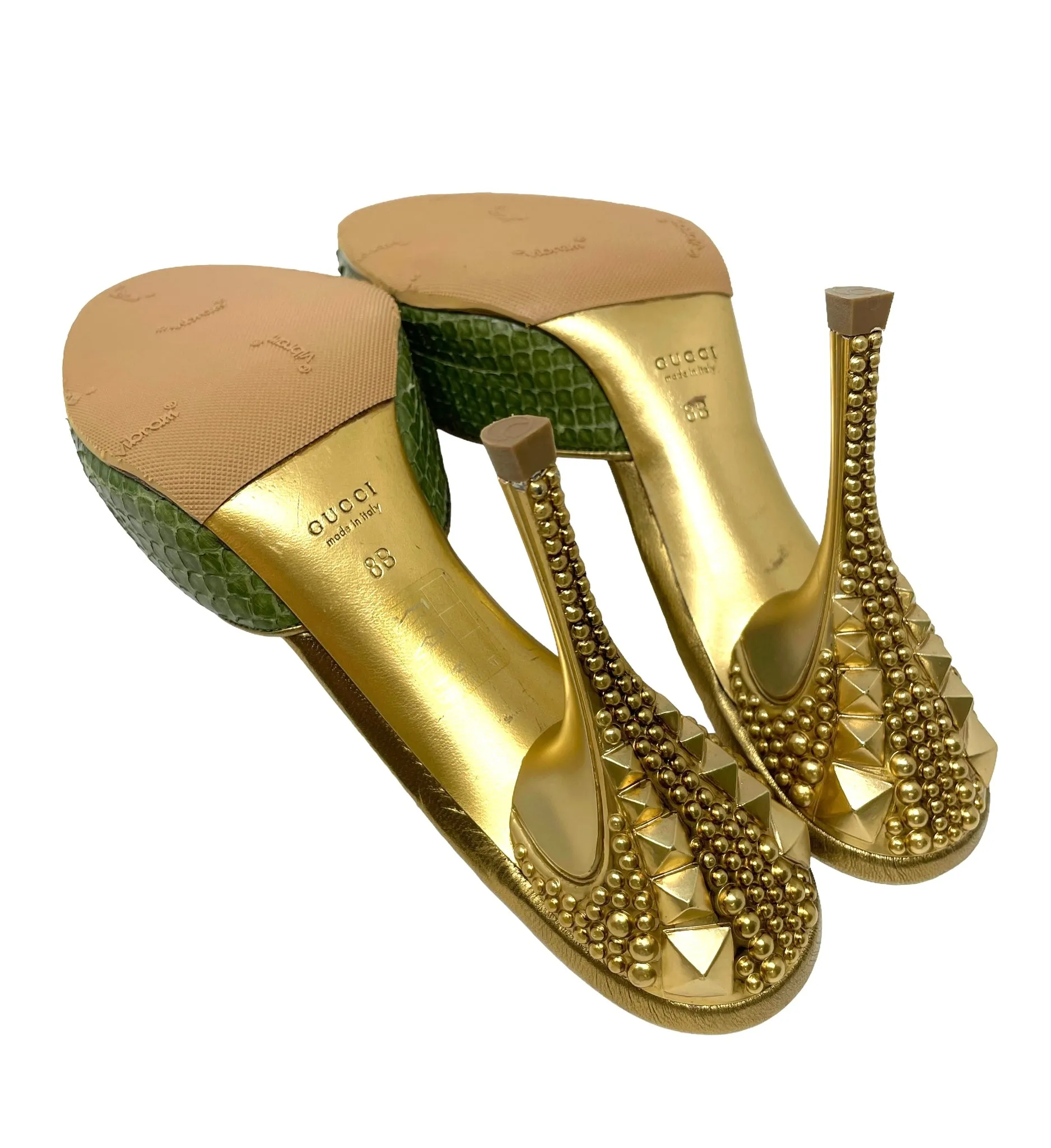 Gucci Green Python Studded Heels