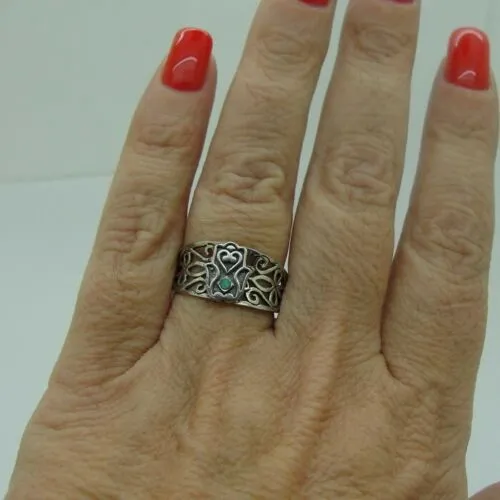 Hadar Designers Blue Opal Hamsa filigree 925 Silver Ring sz 7.5 Handmade ( )LAST