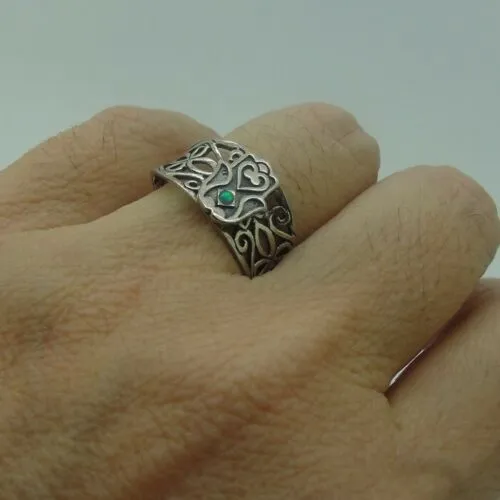 Hadar Designers Blue Opal Hamsa filigree 925 Silver Ring sz 7.5 Handmade ( )LAST