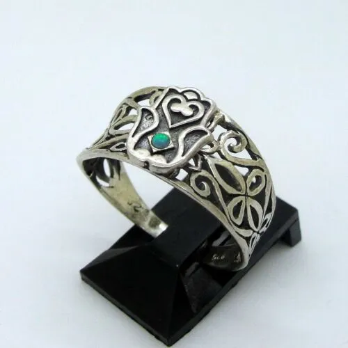 Hadar Designers Blue Opal Hamsa filigree 925 Silver Ring sz 7.5 Handmade ( )LAST