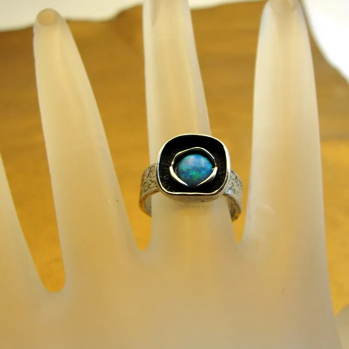 Hadar Designers Blue Opal Ring size 6.5, 7 Sterling 925 Silver Handmade () LAST