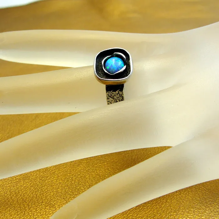 Hadar Designers Blue Opal Ring size 6.5, 7 Sterling 925 Silver Handmade () LAST