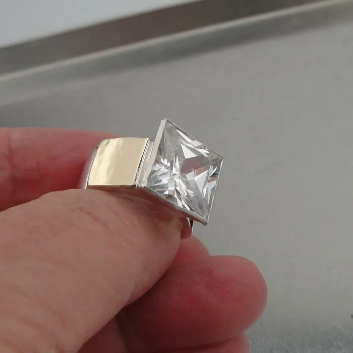 Hadar Designers Handmade 9k yellow Gold 925 Silver Zircon Ring 6,7,8,9 (I r351