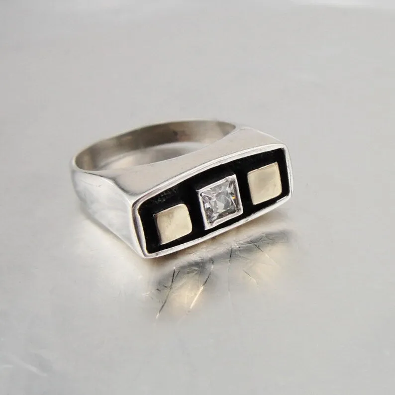 Hadar Designers Zircon Ring 9k Yellow Gold 925 Silver 6,7,8,9 Handmade (S 2648)