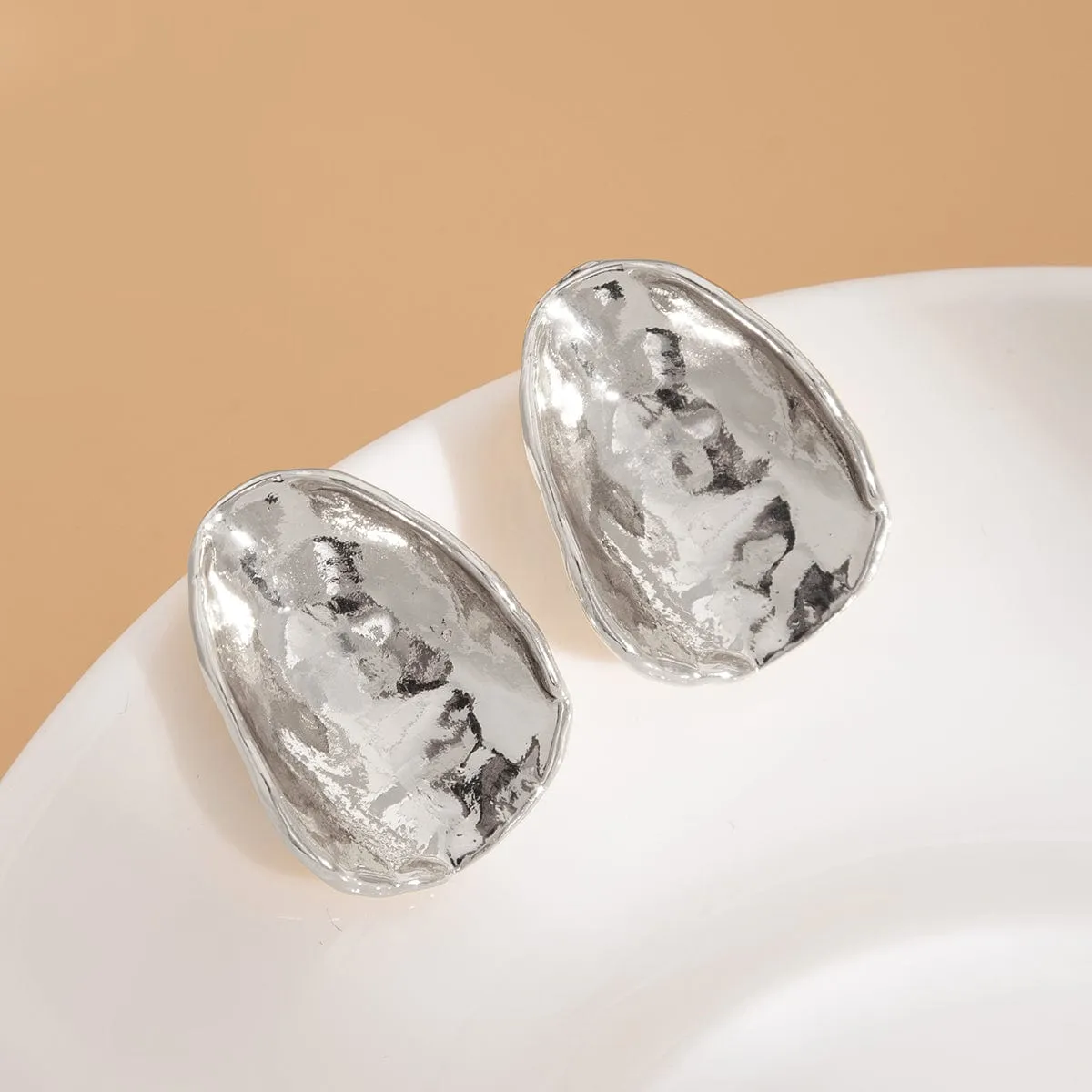 Hammered Irregular Oval Stud Earrings