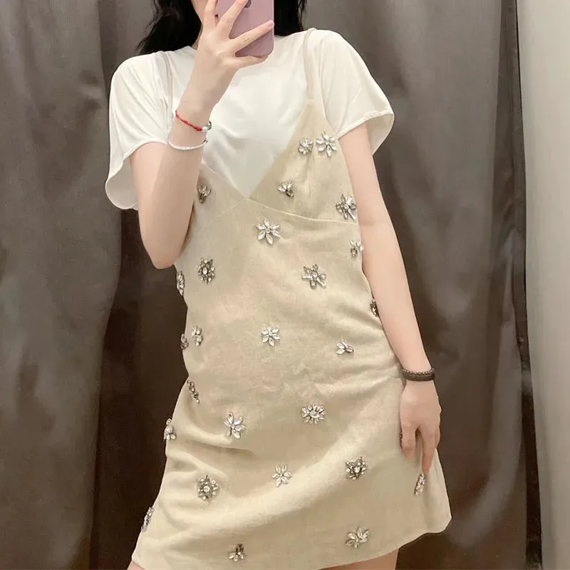 Handmade Diamond-Studded Suspender Dress