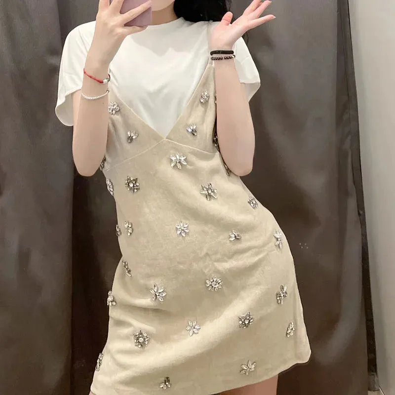 Handmade Diamond-Studded Suspender Dress