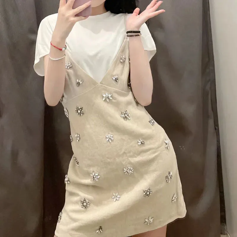 Handmade Diamond-Studded Suspender Dress