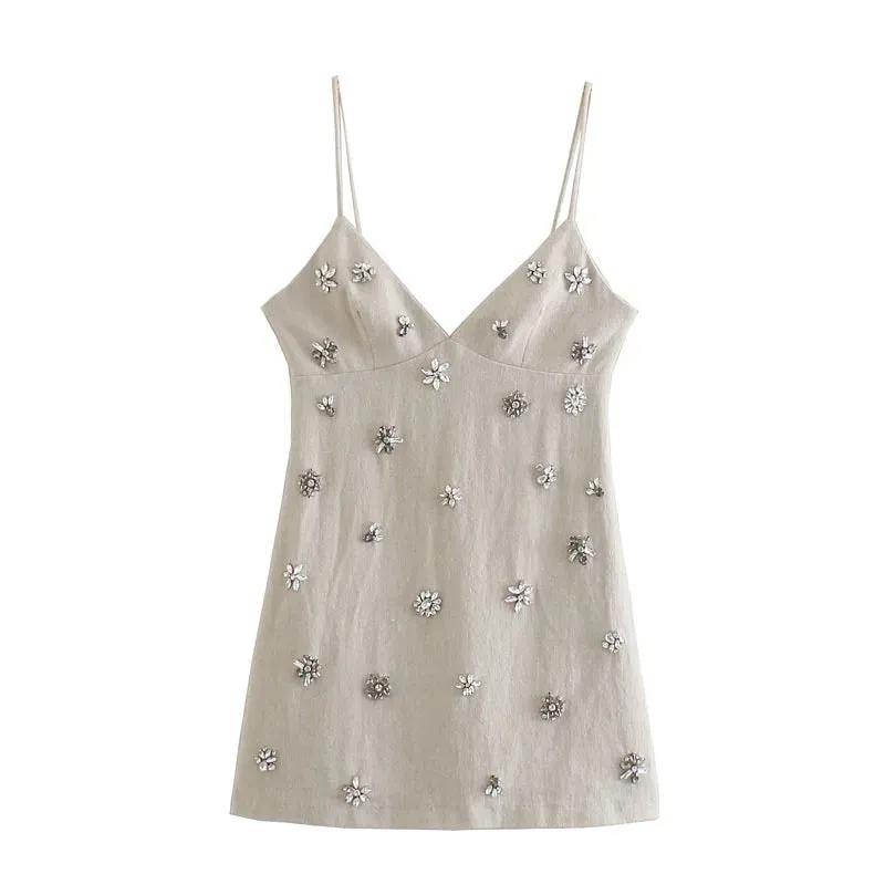 Handmade Diamond-Studded Suspender Dress