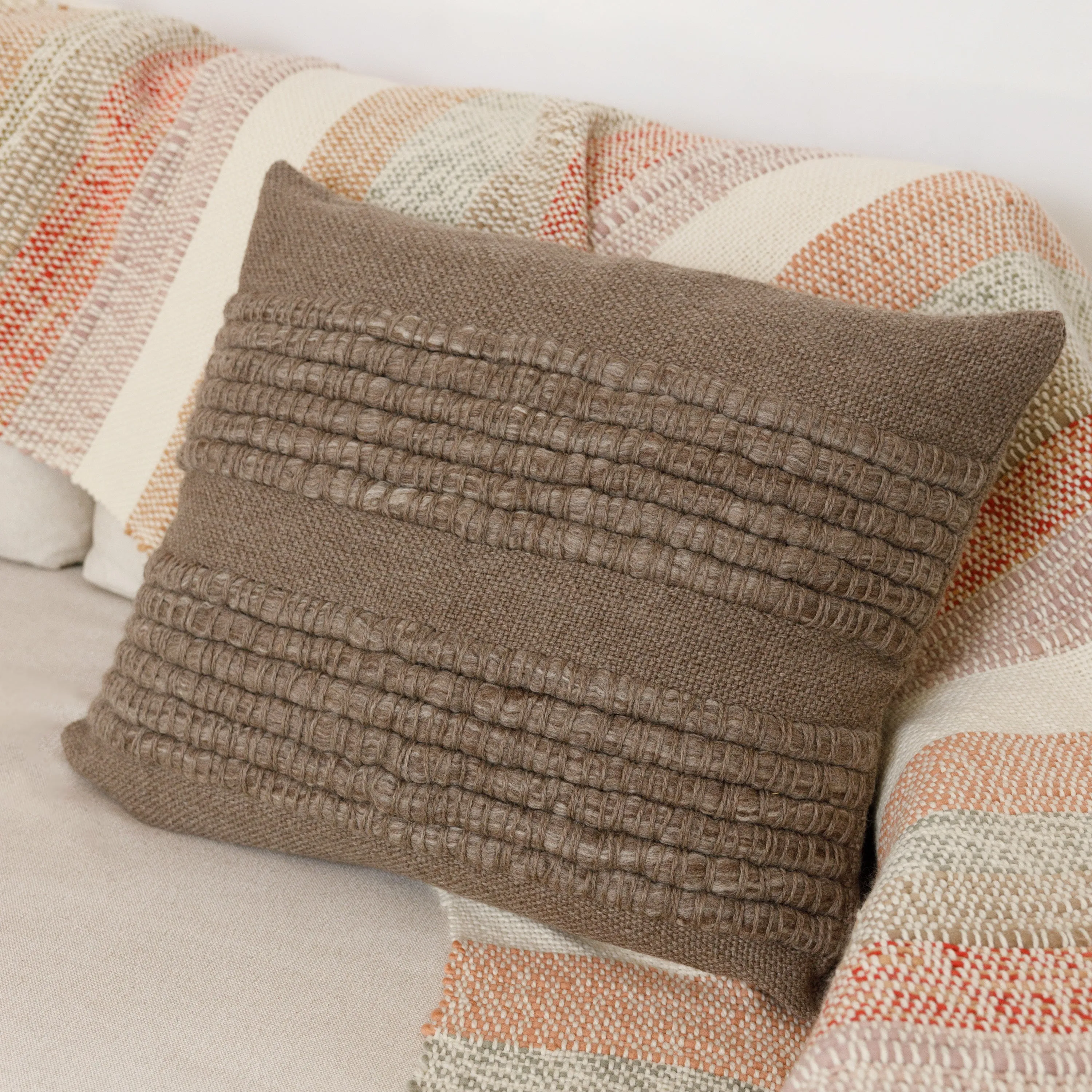 Handwoven Merino Wool Cushion Cover with Textured Front