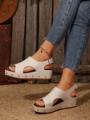 Hazel Blues® |  PU Leather Studded Wedge Sandals