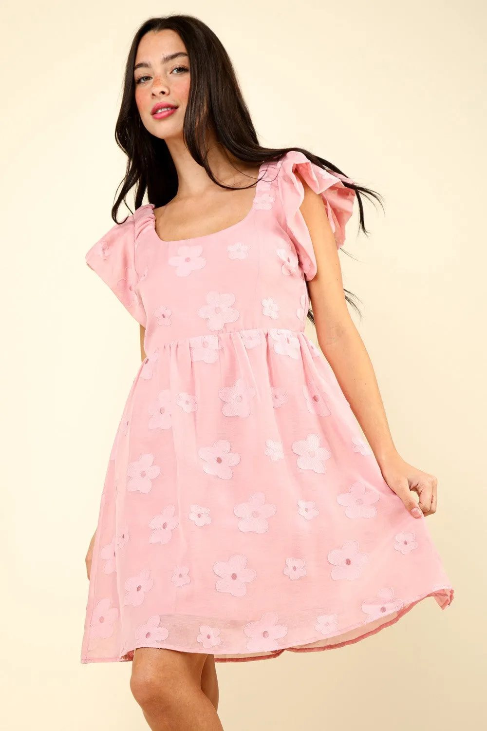 Hazel Blues® |  VERY J Flower Embroidered Organza Mini Dress