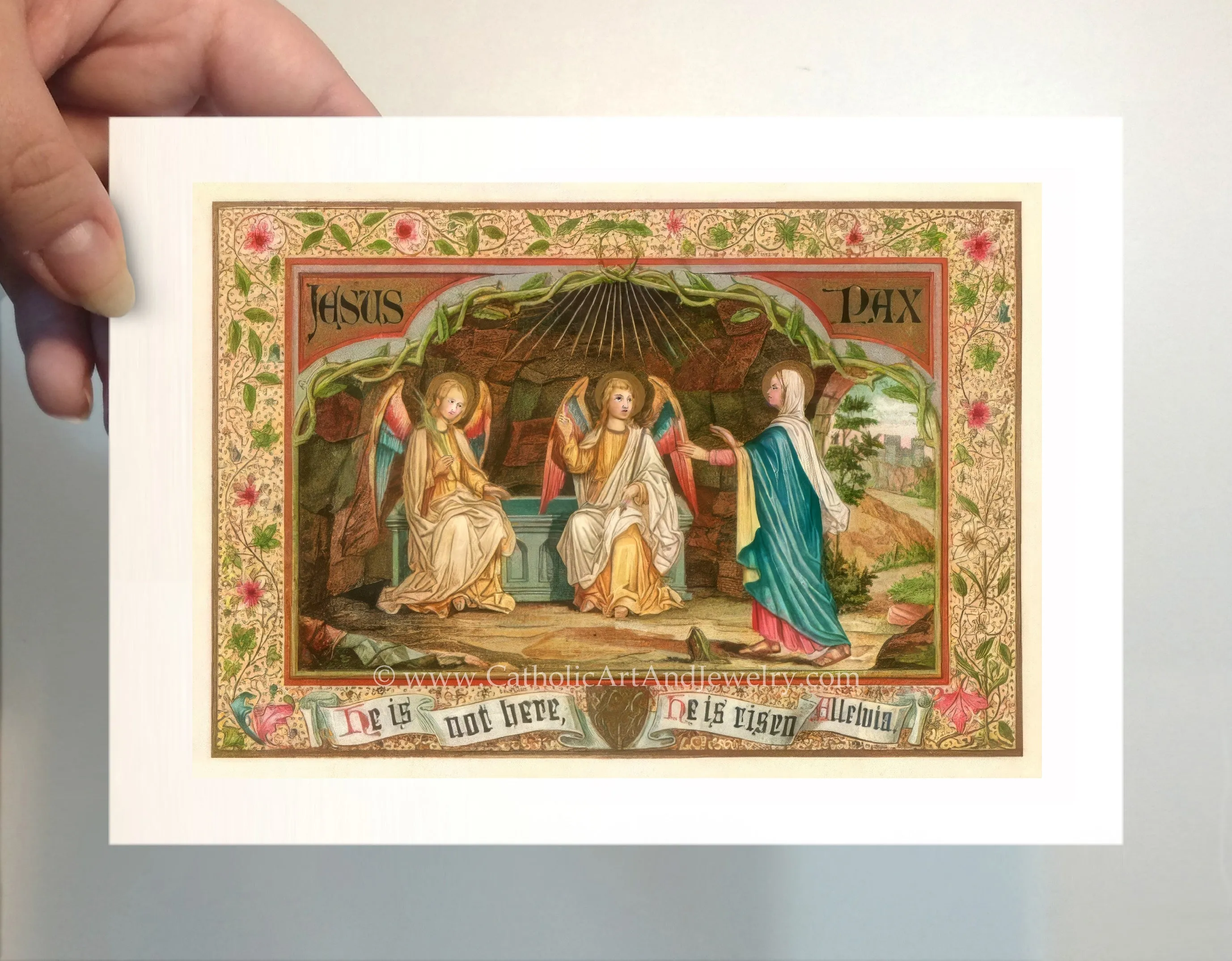 He Is Risen! Alleluia! – based on a Vintage Holy Card – Catholic Art Print – Archival Quality